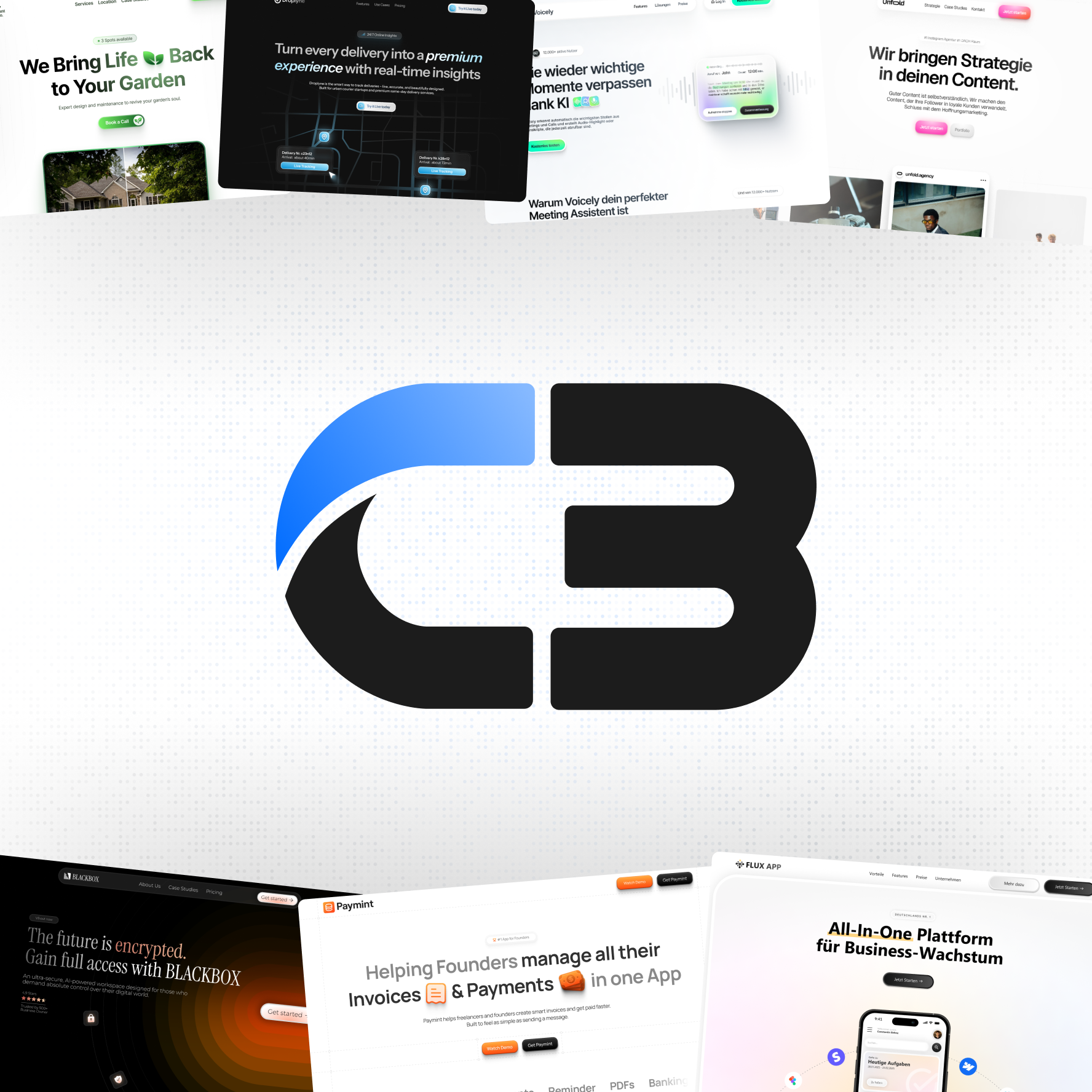 CB Solutions Logo mit Website Showcases ringsherum