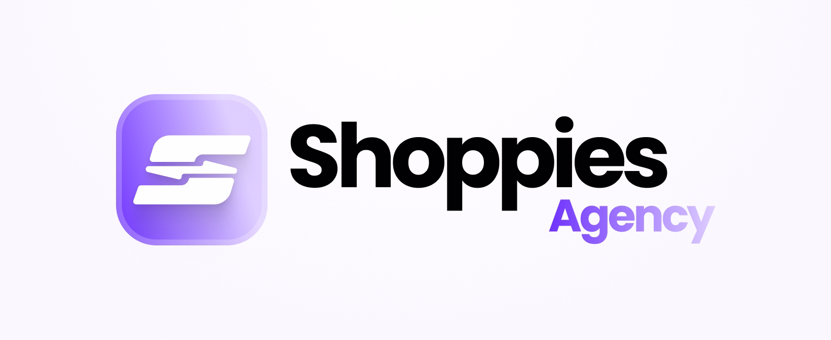 Shoppies Agenturlogo mit einem stilisierten weißen 'S' auf lilafarbenem Quadrathintergrund neben dem Text 'Shoppies Agency'.