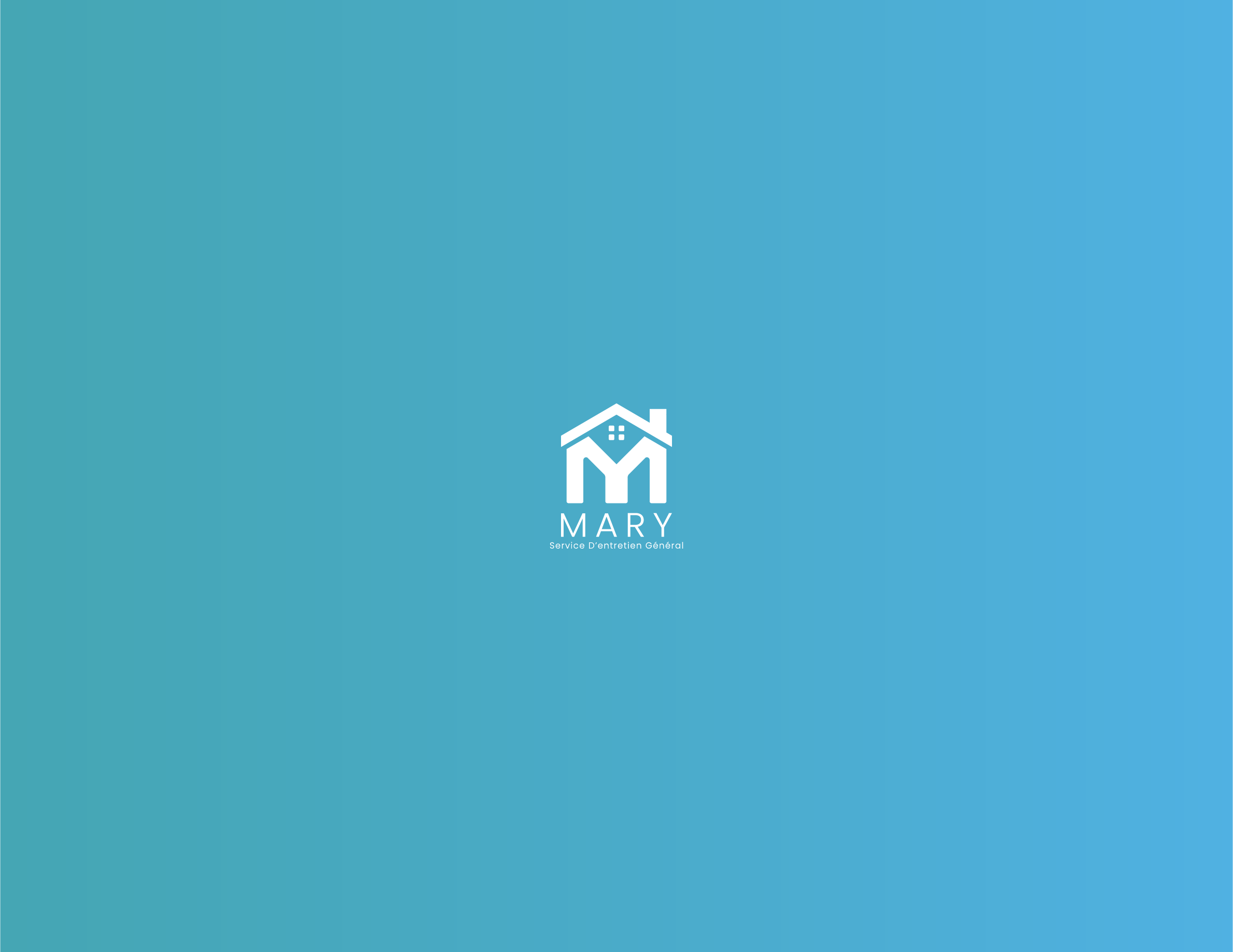 White Mary logo on light blue background