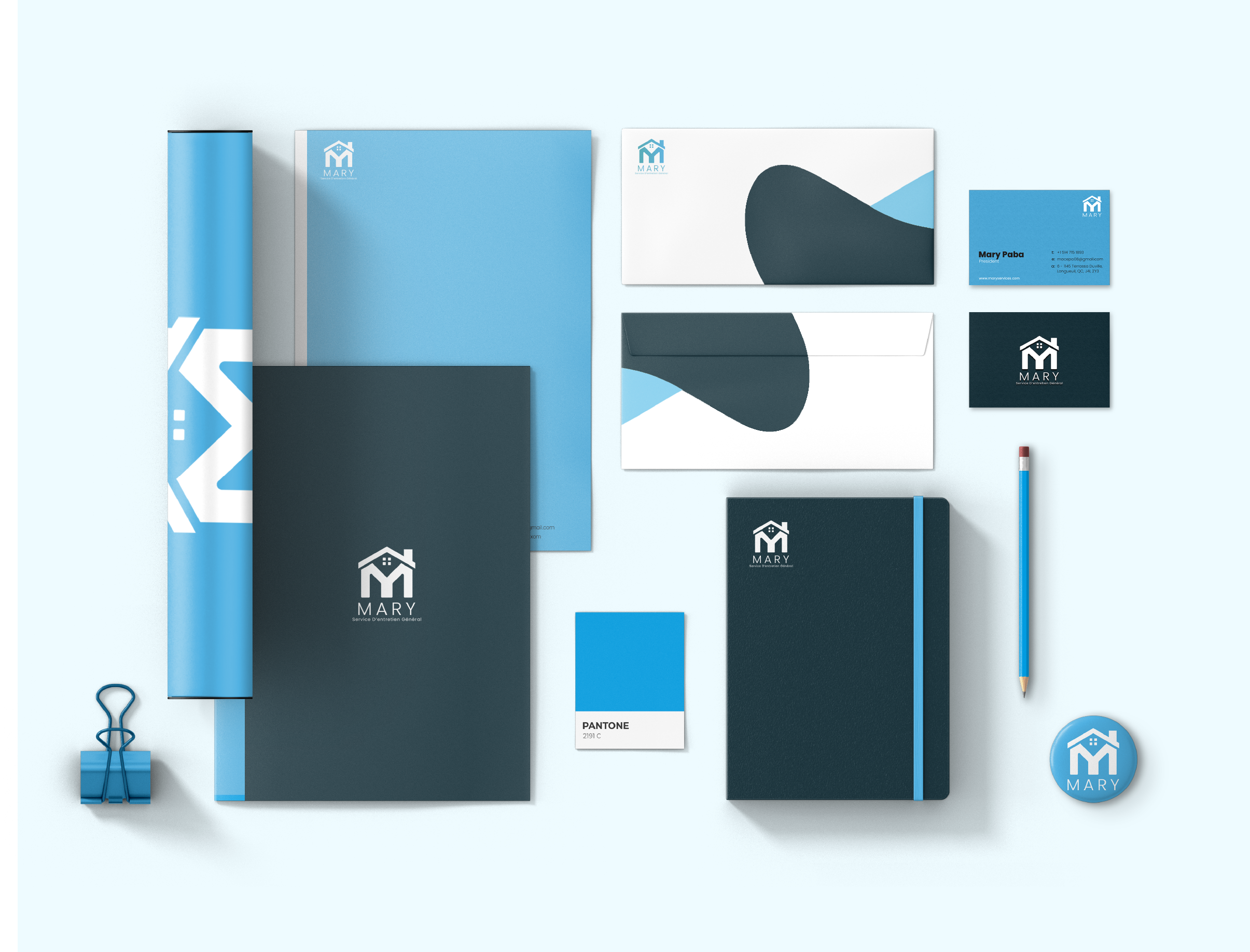 Mary logo stationery mockups