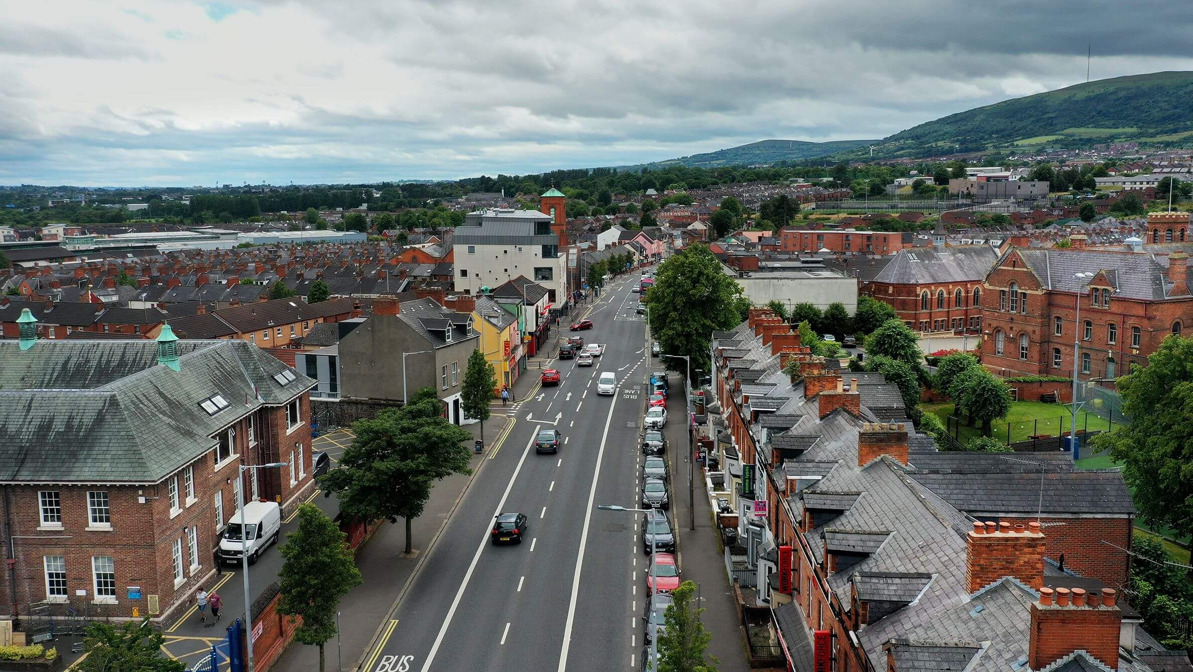 Aerial view of residential streets in Andersonstown, West Belfast.