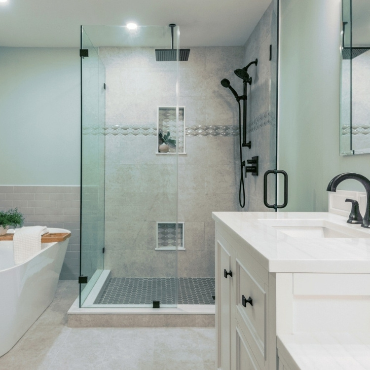 glass shower in bathroom