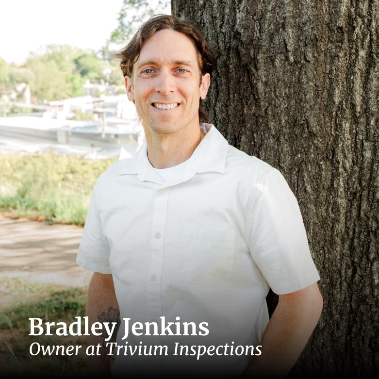Headshot of Bradley Jenkins with his name in text and "owner at Trivium Inspections"