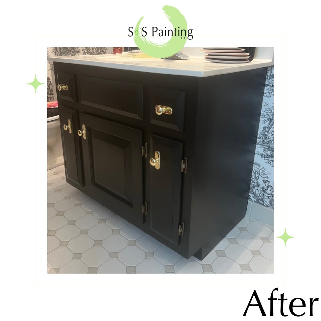 Black cabinet with gold hardware, after photo