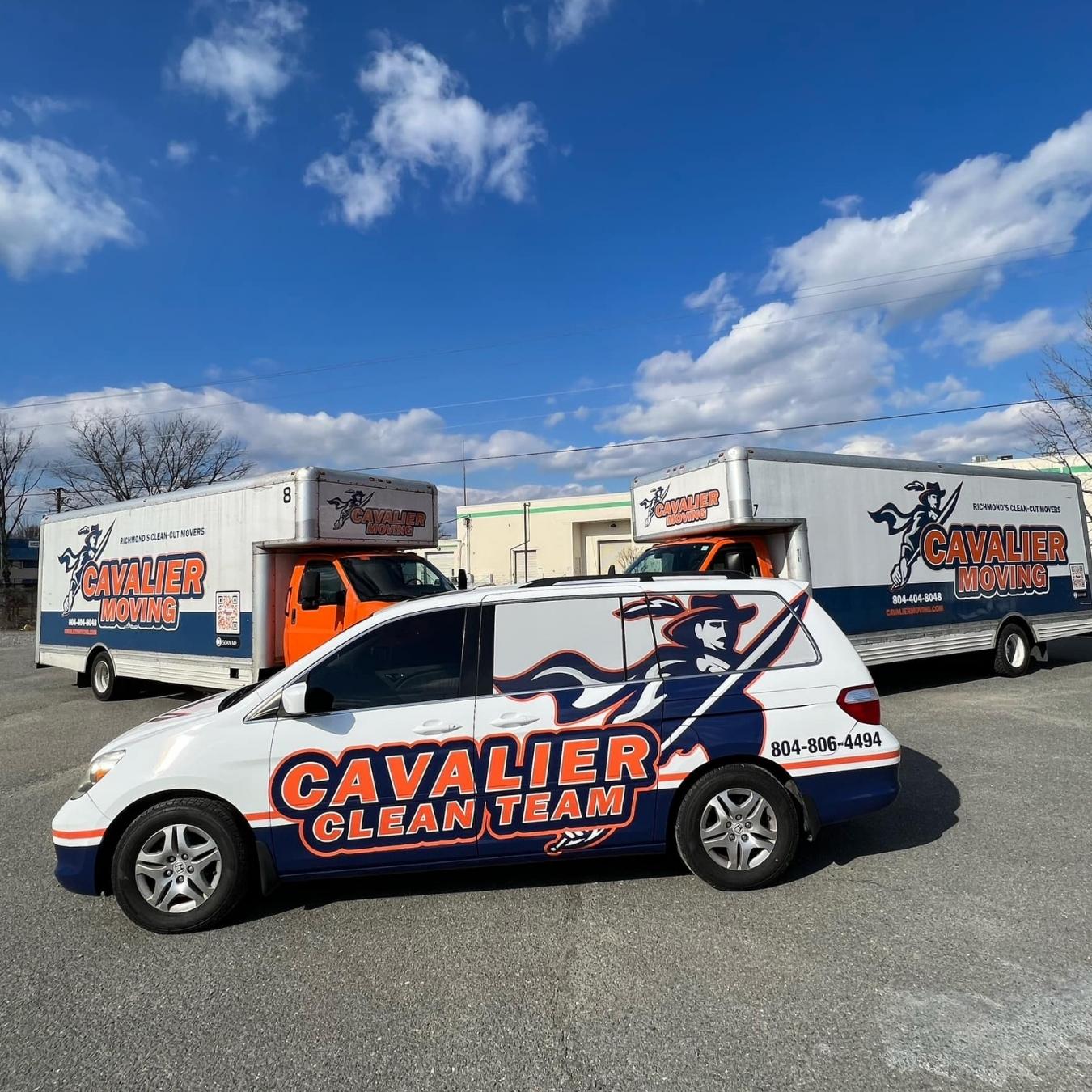 3 vehicles with Cavalier Moving and Cavalier Clean Team