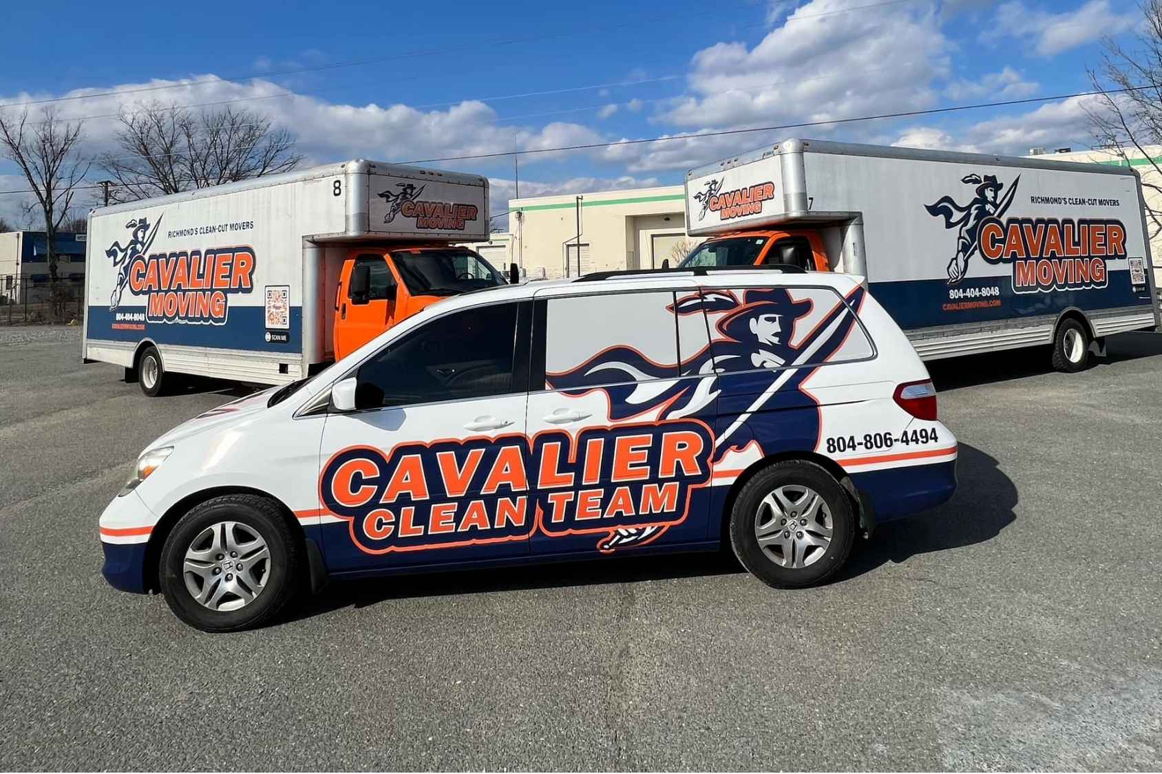 3 vehicles with Cavalier Moving and Cavalier Clean Team