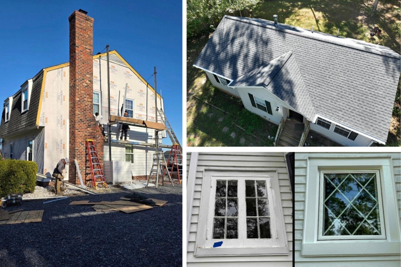 photo of exterior renovation work with 3 images. 