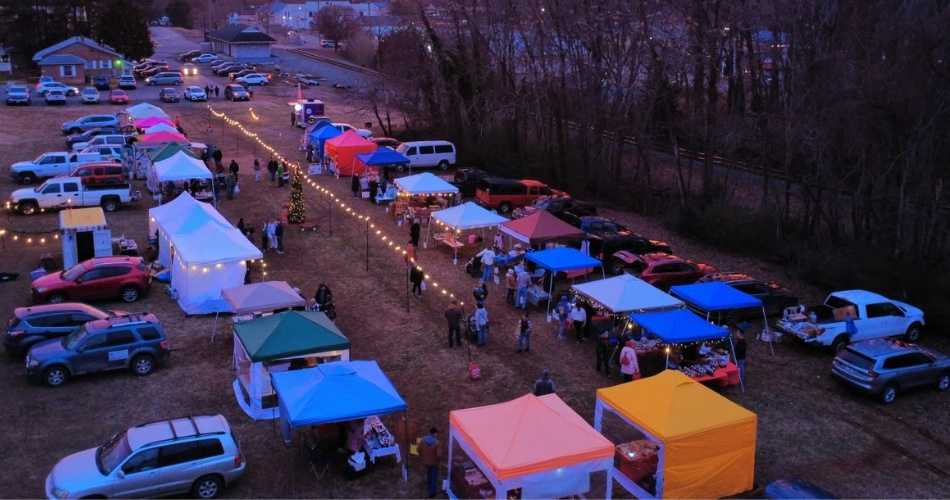 Aerial shot of a farmers market