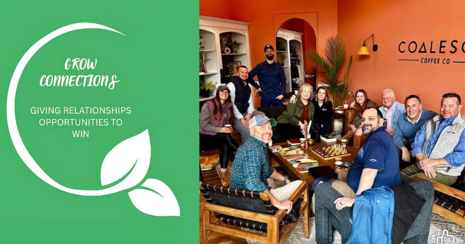 GROW Connections logo with group of professionals meeting together