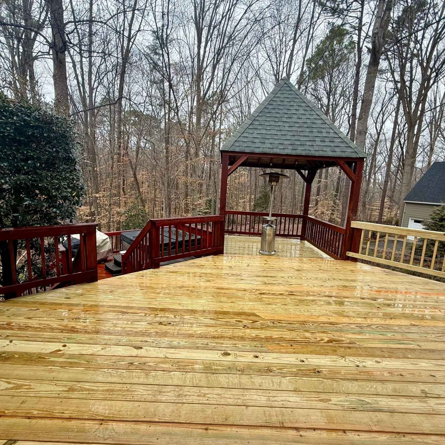 Brand new deck with light colored wood planks