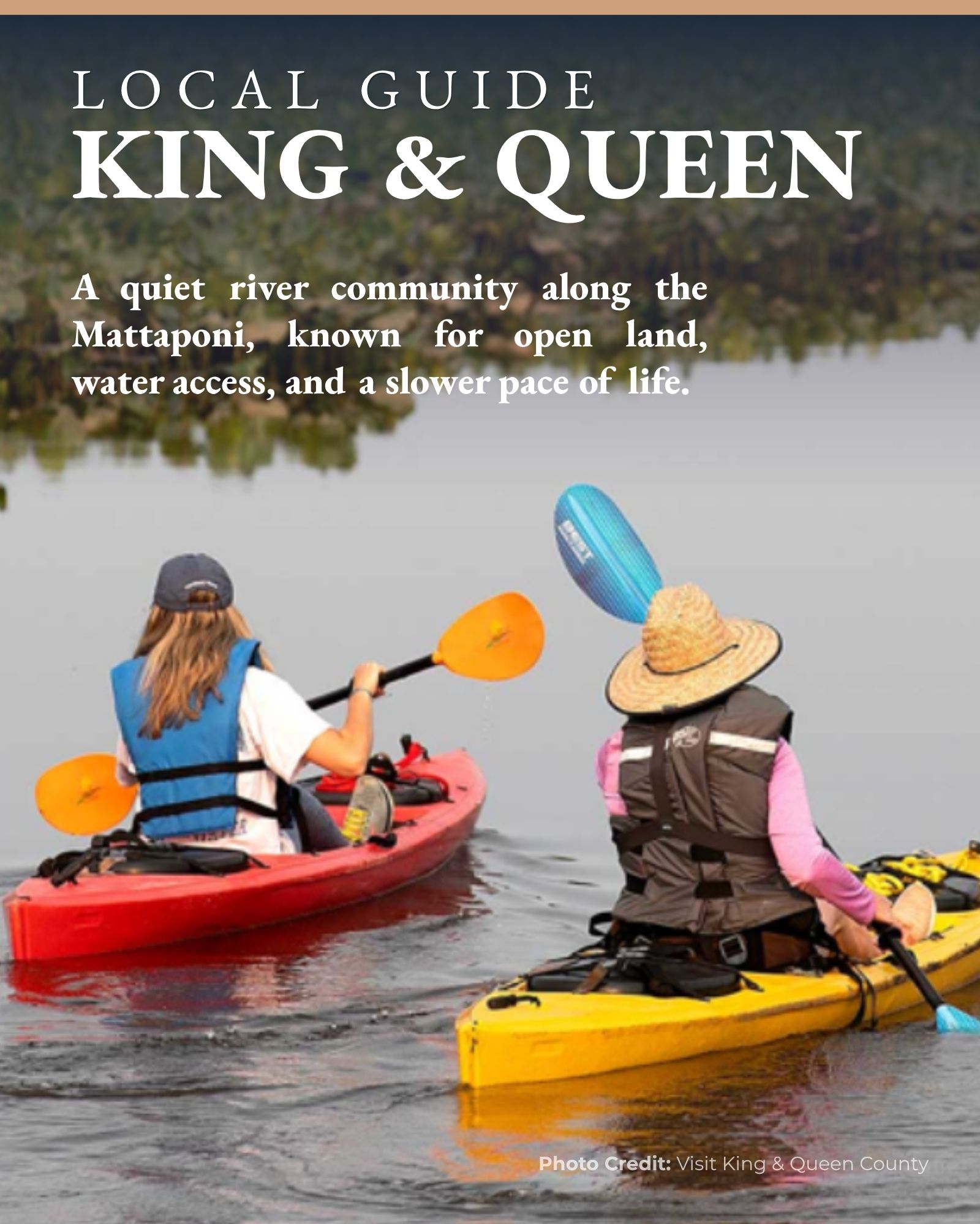 King & Queen County cover with two people rowing in kayaks