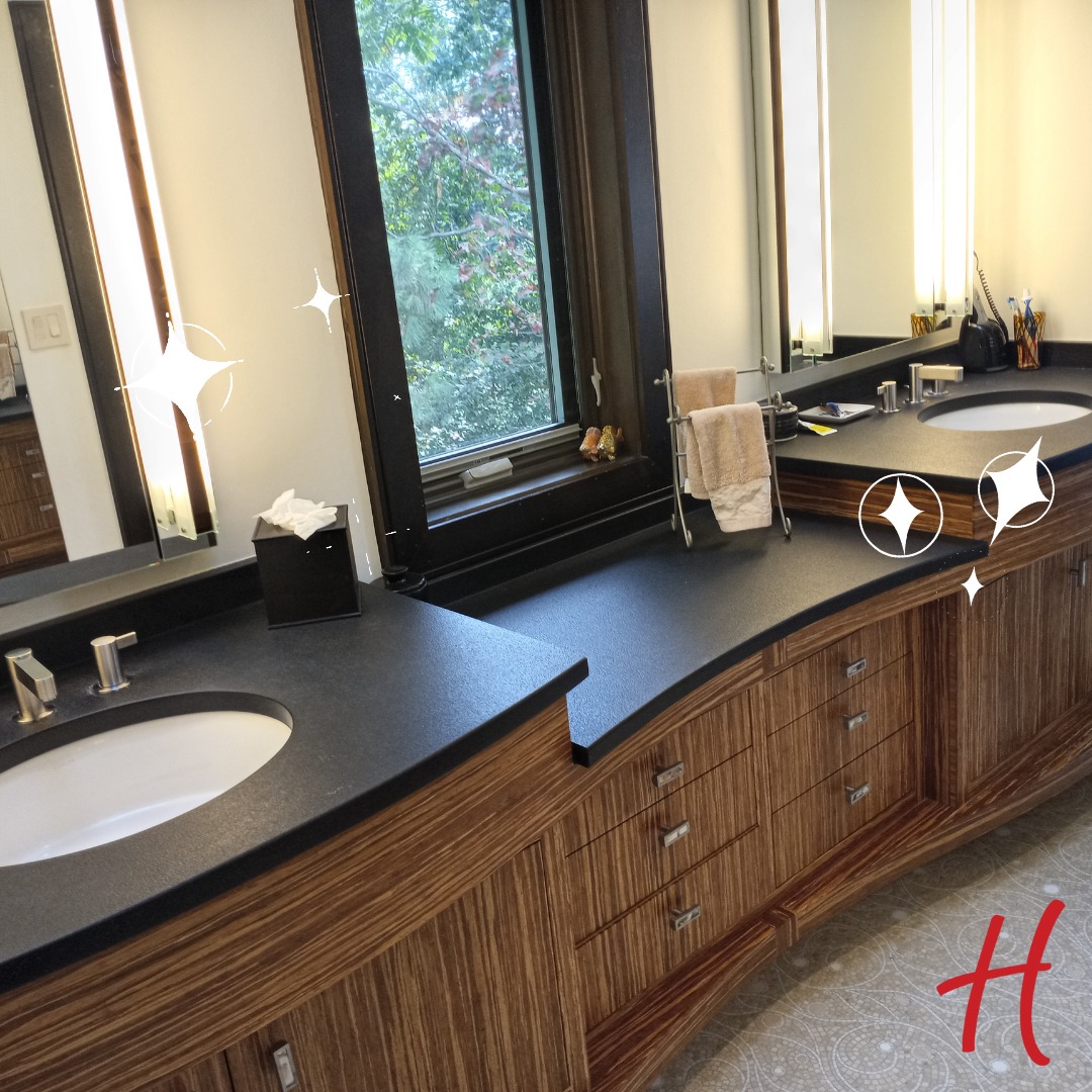 Clean bathroom with dual vanity sinks