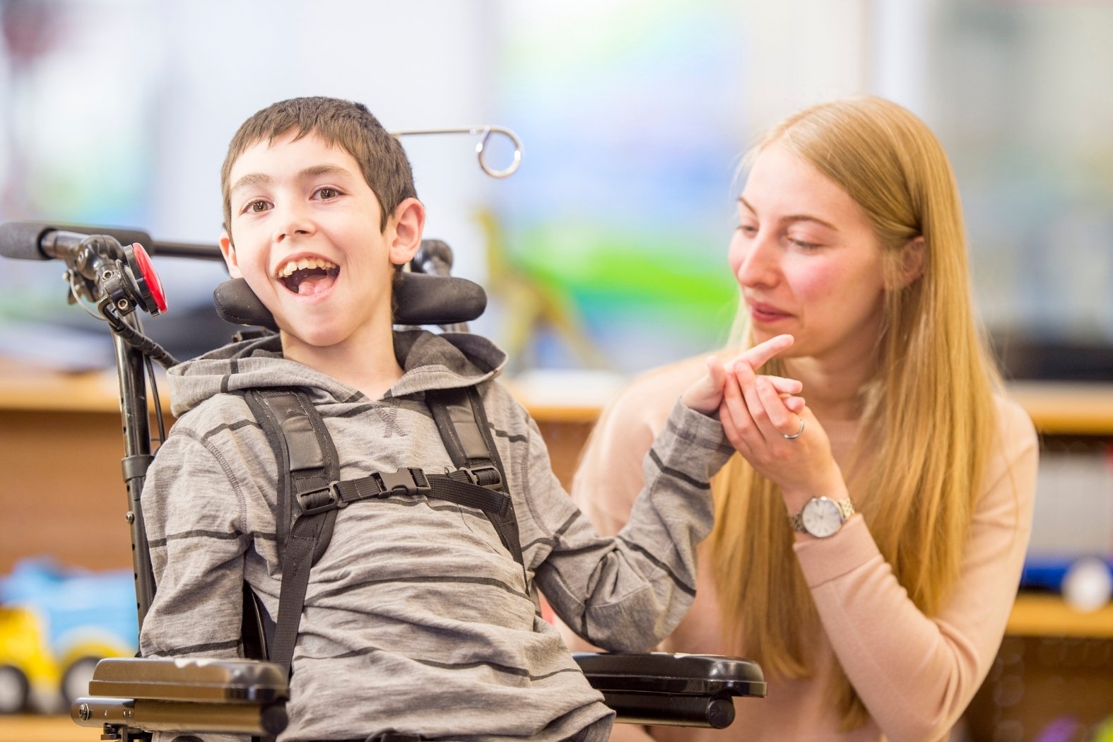 Mother with her disabled son