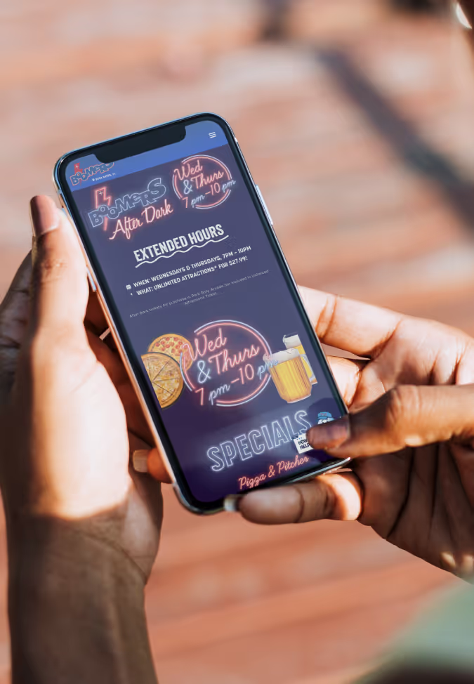 Boomers website on a phone