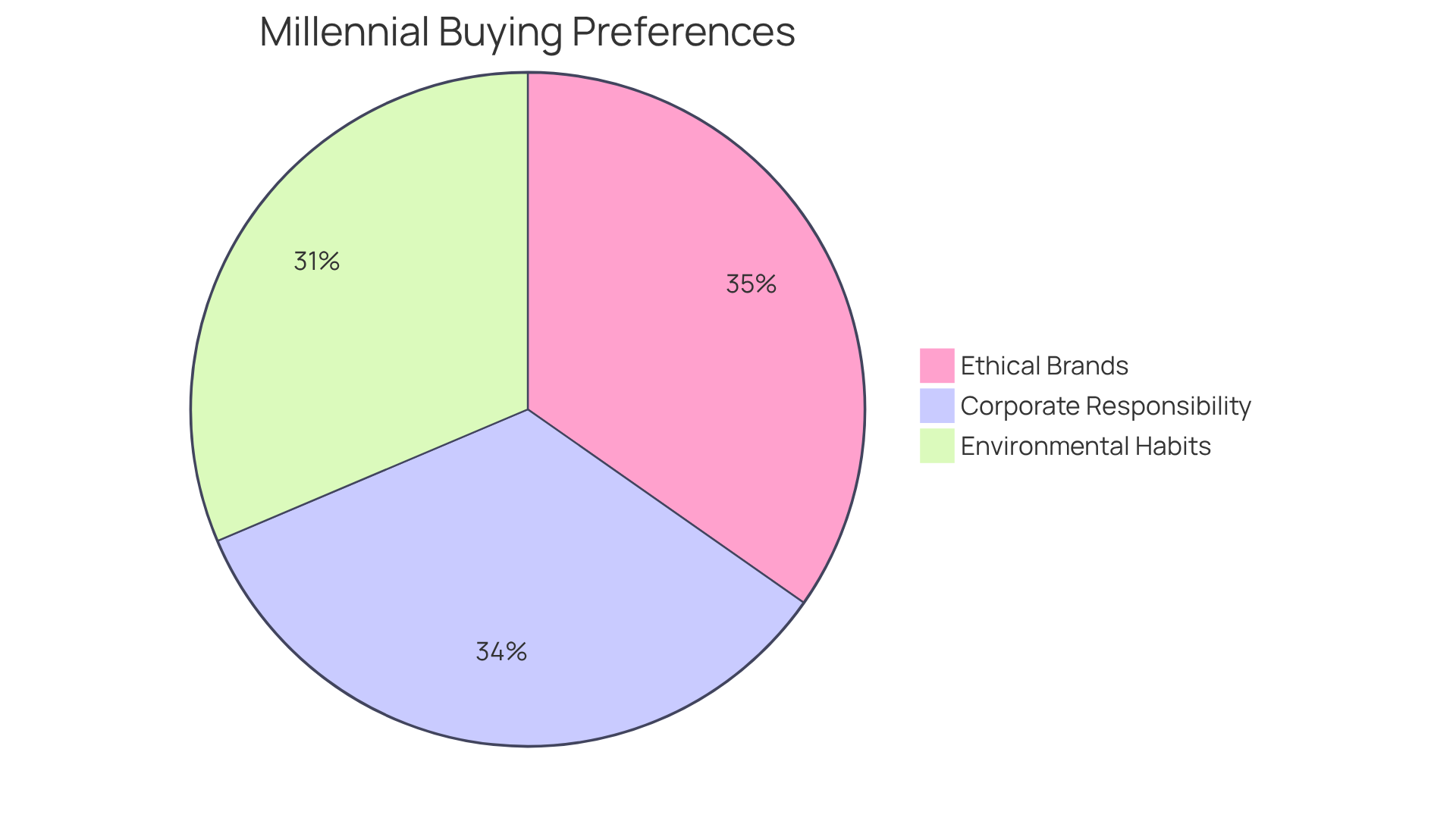 This chart shows the key preferences of millennials when it comes to buying: the bigger the slice, the more important that value is to them. It highlights how much millennials care about ethics, environmental impact, and corporate responsibility.
