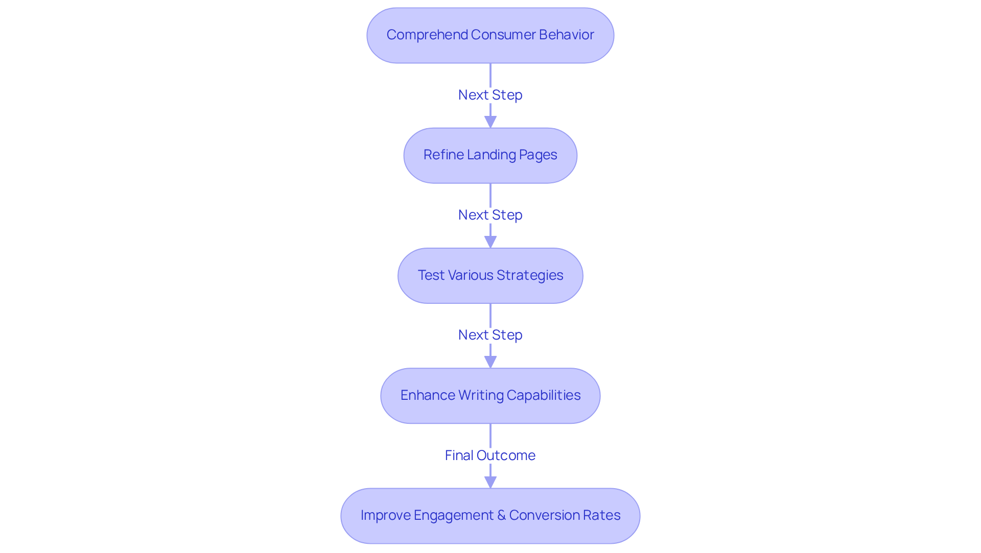 Each box represents a crucial step in optimizing marketing strategies. Start at the top and follow the arrows down to see how each step builds on the previous one, guiding DTC companies toward better engagement and conversion rates.