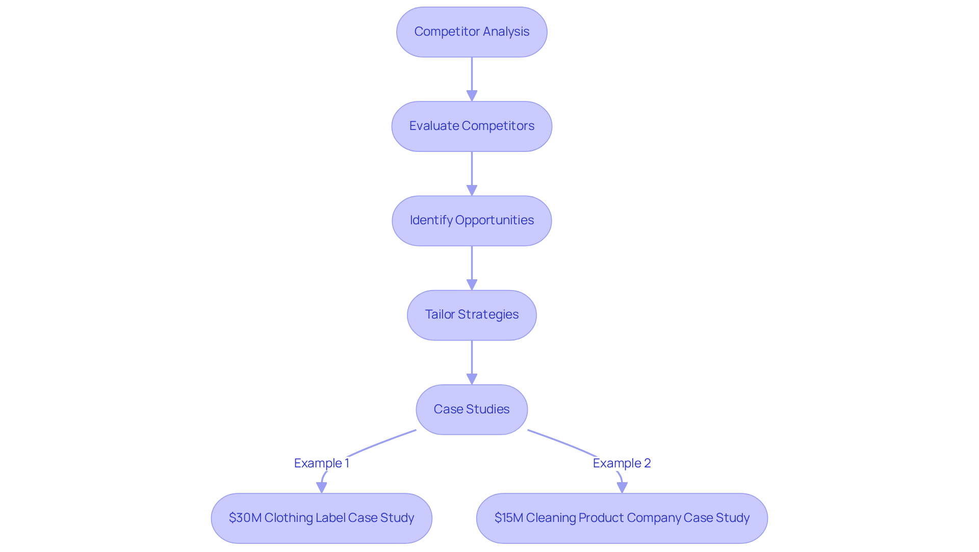 This flowchart outlines the steps of competitor analysis. Start at the top with the analysis stage, then follow the arrows to see how insights lead to tailored strategies and successful case studies that illustrate the effectiveness of these approaches.
