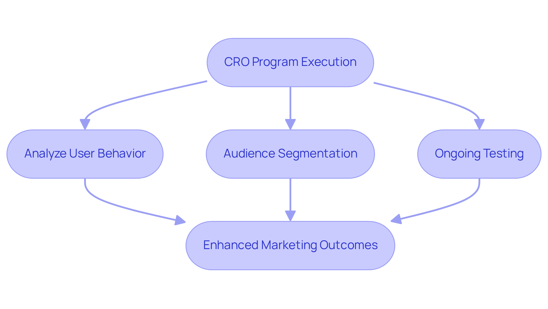 Follow the flow of actions taken in the CRO process. Each box shows a step that contributes to improving email campaign effectiveness, leading to better conversion rates and average order values.