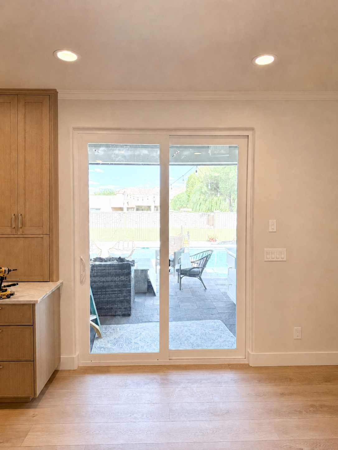 Completed eight-foot sliding glass door conversion by Simply Home Renovations