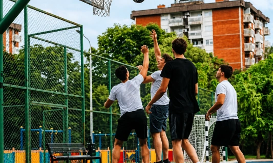 Image of guys playing basketball in Boston