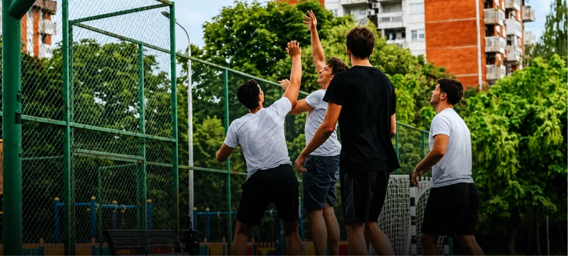 Image of guys playing basketball in Boston