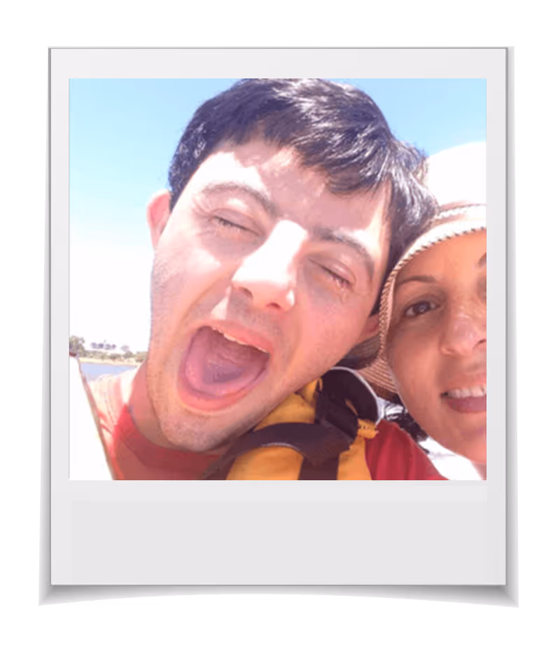 Patrick, who lives with Down's Syndrome, with his mum, Georgina Nakhoul, Founder, Regina Care