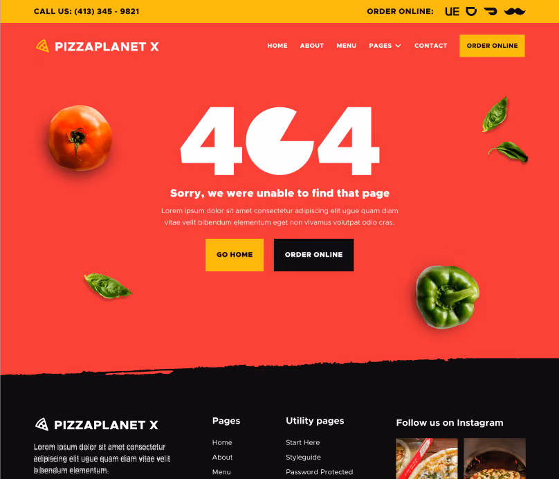 404 Not Found - Pizzaplanet X Webflow Template
