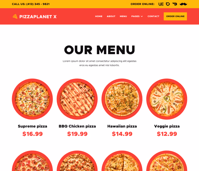 Menu - Pizzaplanet X Webflow Template