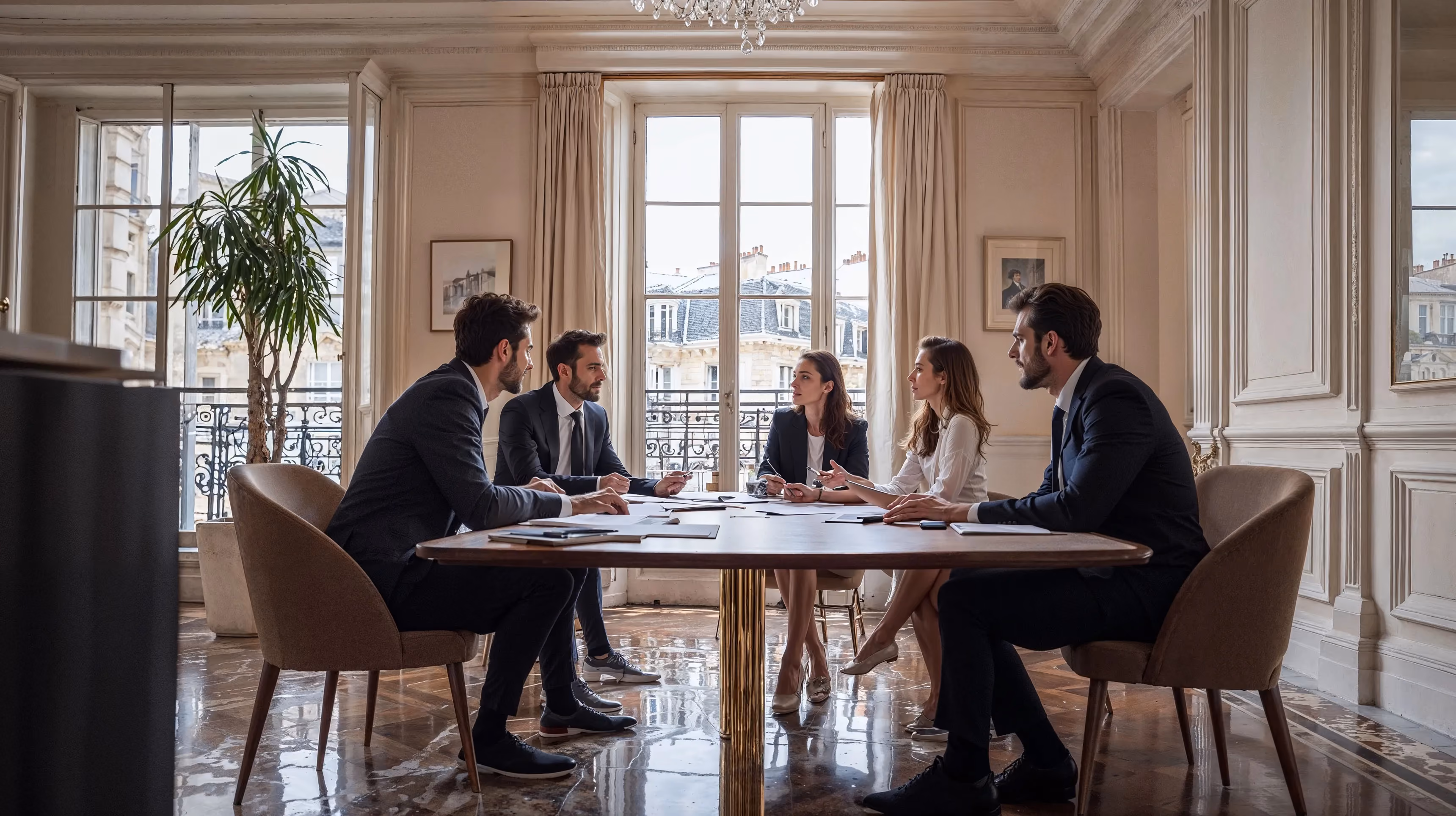 Un groupe de personnes en réunion assis autour d'une table