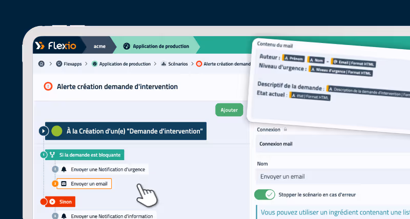 visuel des scénarios sur Flexio