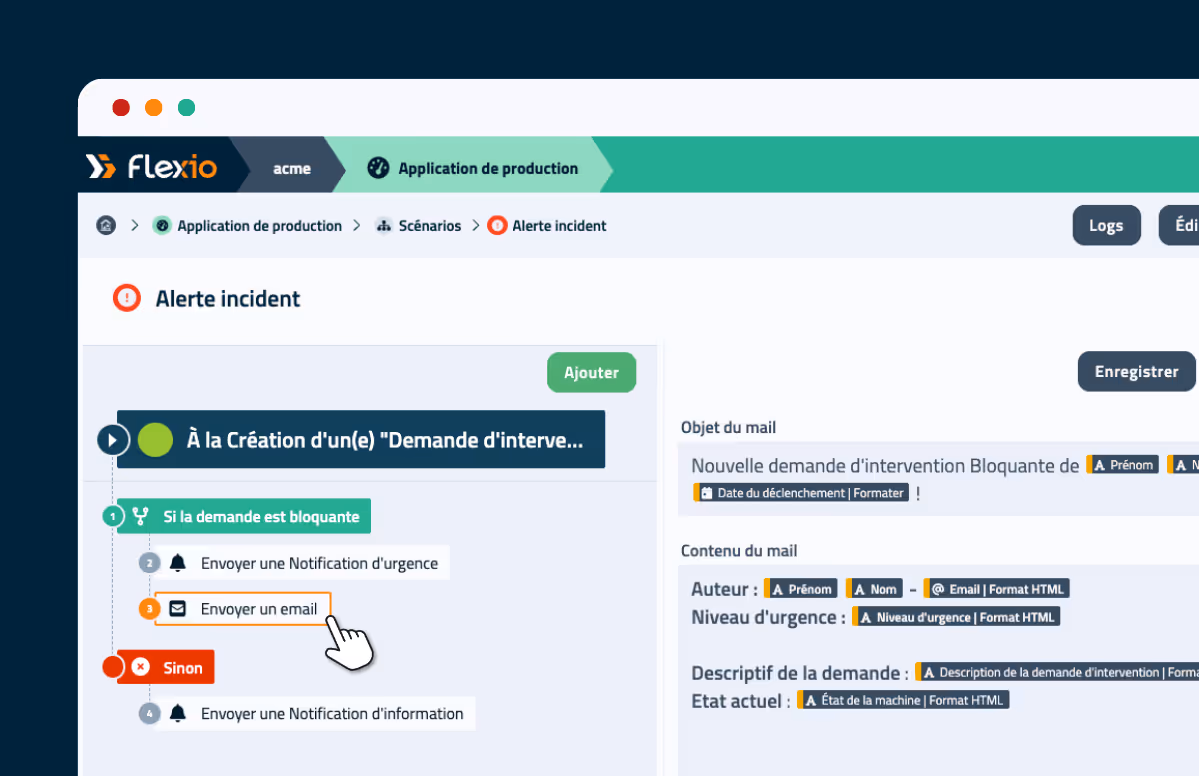 Visuel de l'interface du logiciel no-code Flexio
