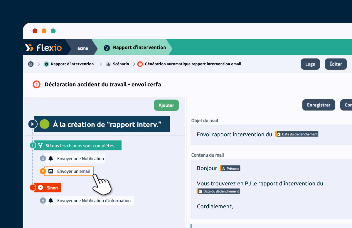 Visuel de l'interface du logiciel no-code Flexio