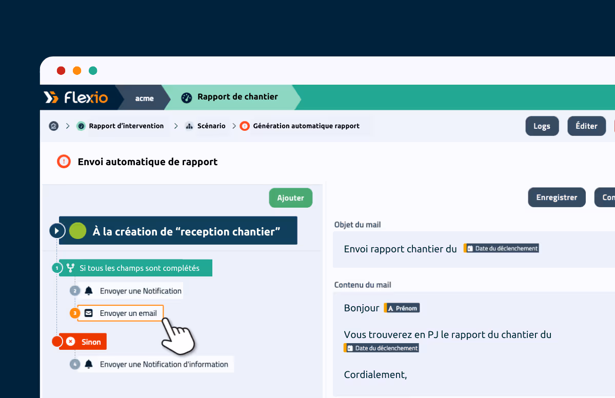 Visuel de l'interface du logiciel no-code Flexio