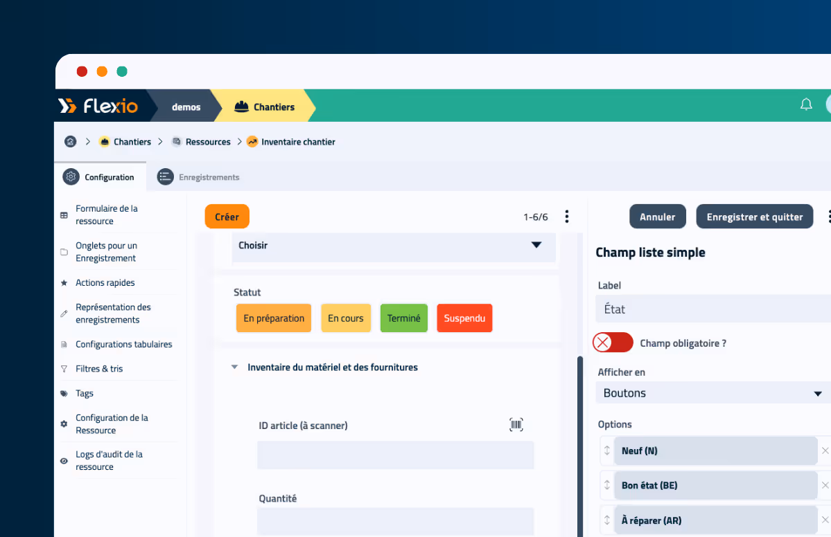 Visuel de l'interface du logiciel no-code Flexio