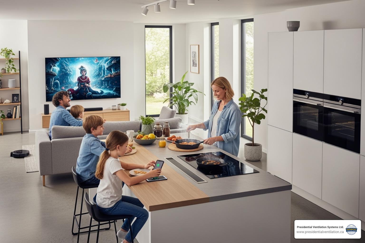family enjoying modern appliances - breaker panel upgrade cost