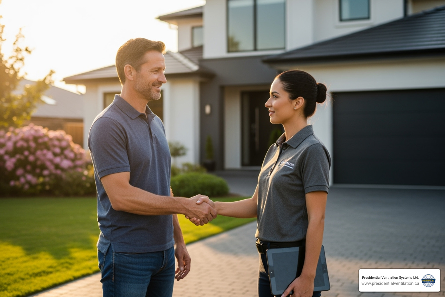 homeowner shaking hands with a technician - air conditioner repair windsor