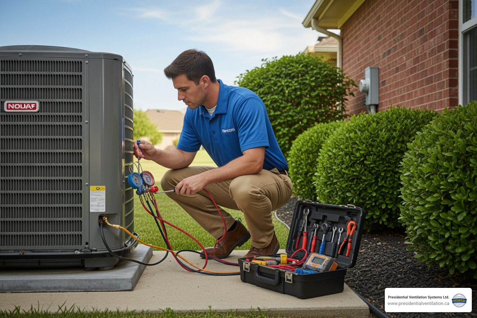 professional technician diagnosing an AC unit - air conditioner repair windsor