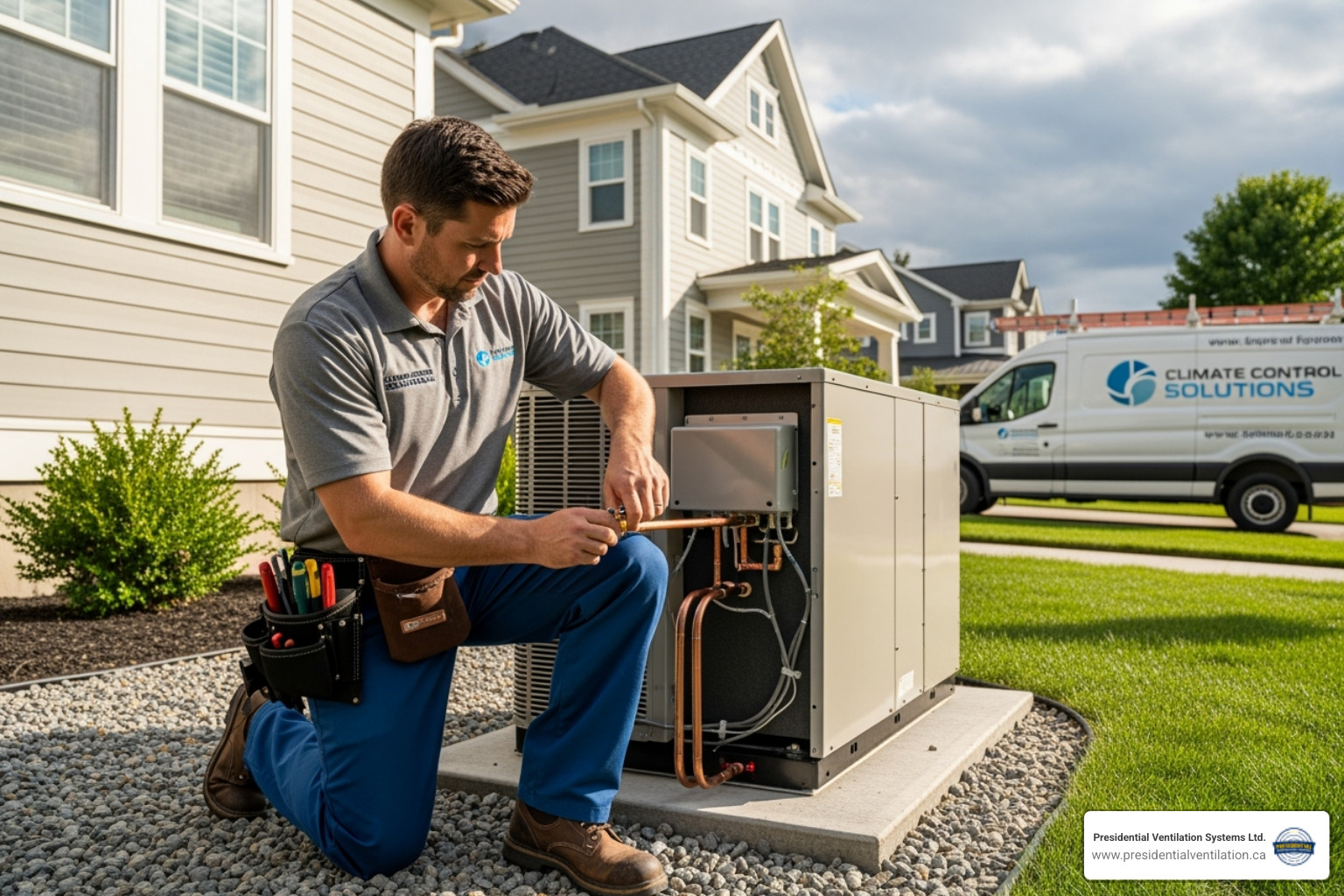 Certified technician performing a heat pump installation - heat pump installation halifax