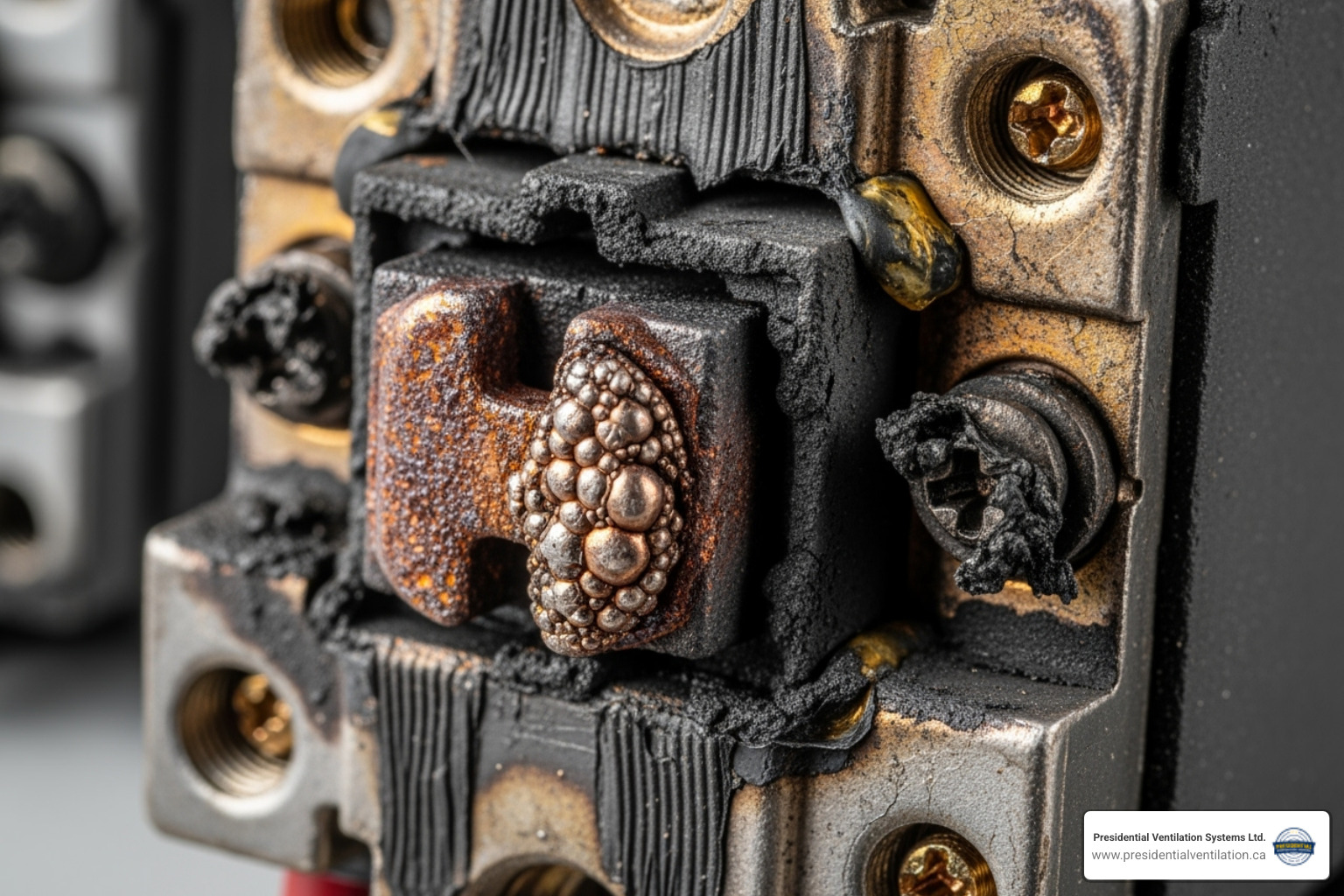 Visibly burnt and pitted contactor from a heat pump unit, showing signs of electrical damage - heat pump contactor replacement