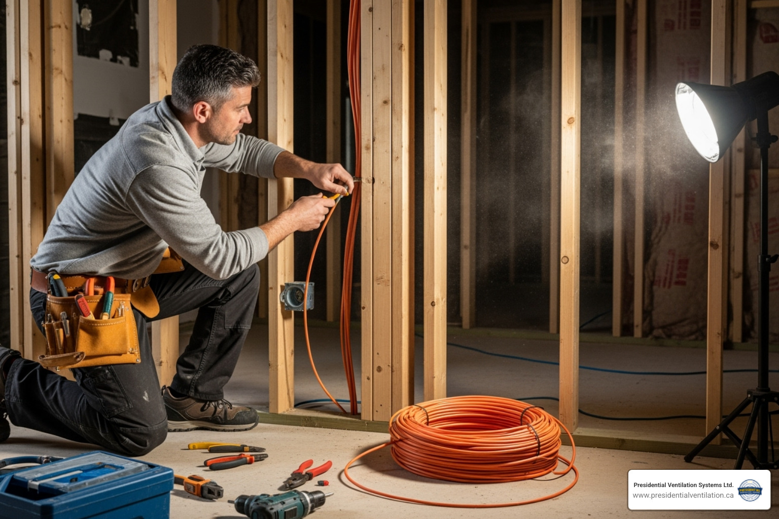 electrician pulling new copper wiring through a wall - Aluminum wiring remediation