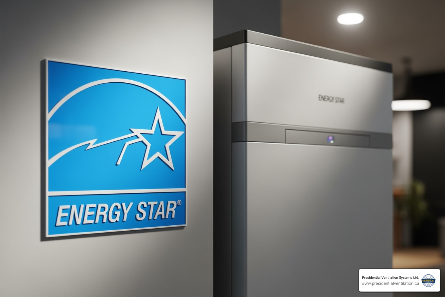 ENERGY STAR logo next to a modern heat pump - heating and cooling windsor