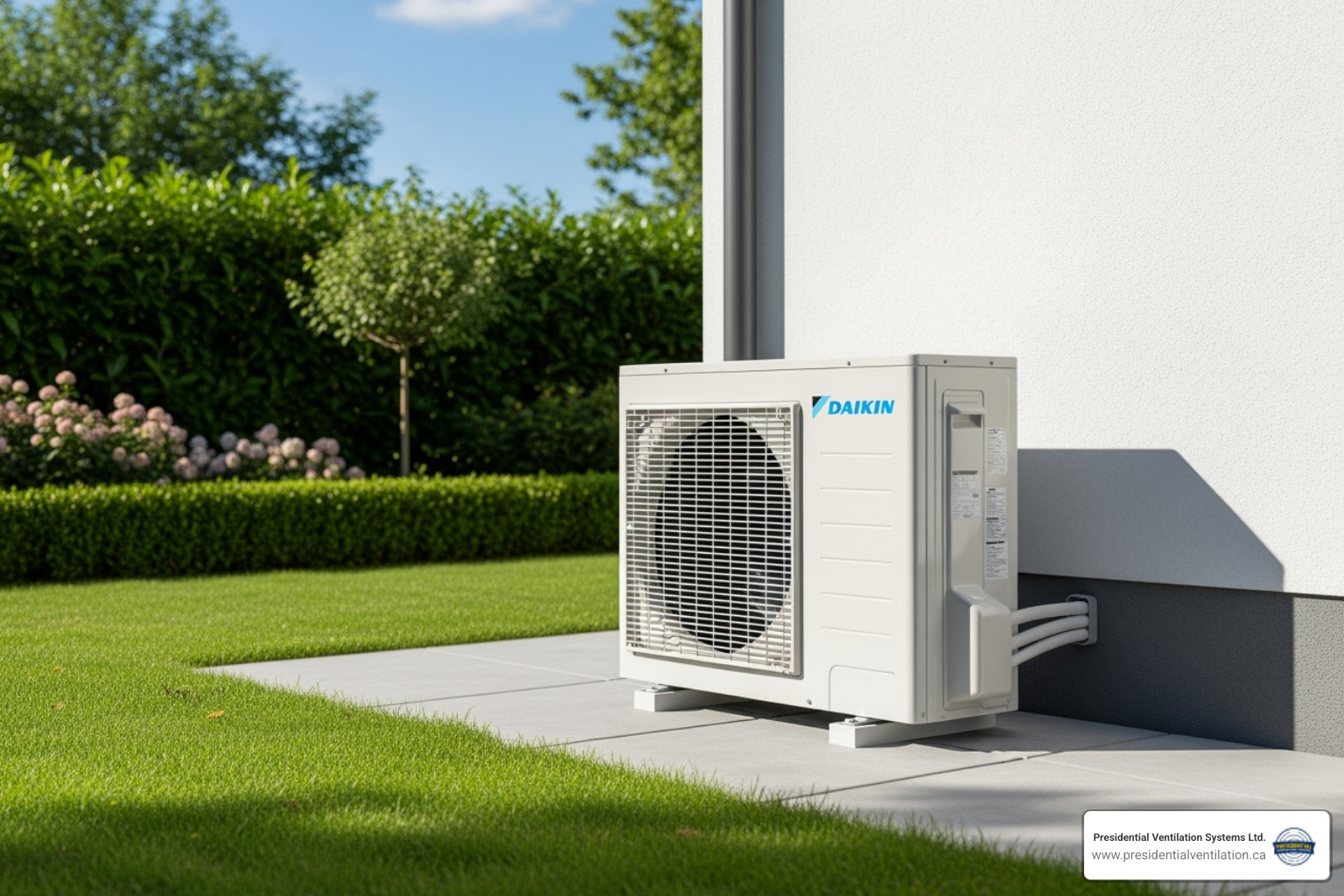 Clean Daikin outdoor unit with clear space around it - Daikin mini split maintenance