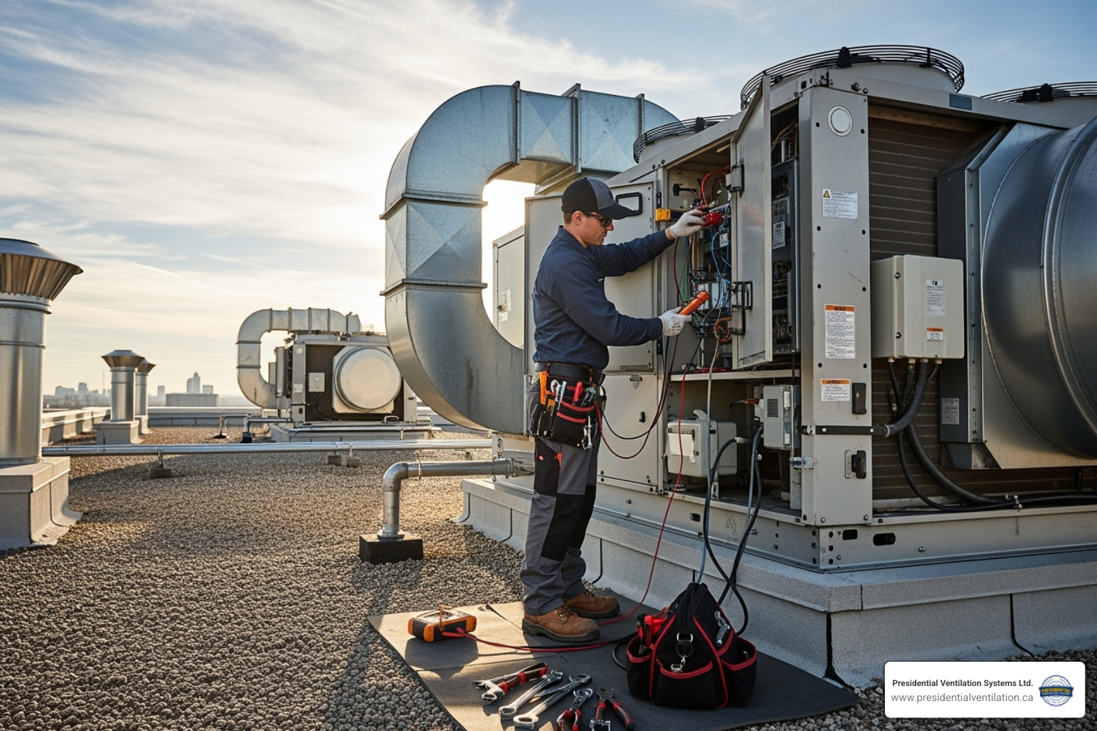 technician working on a large commercial unit - commercial hvac halifax