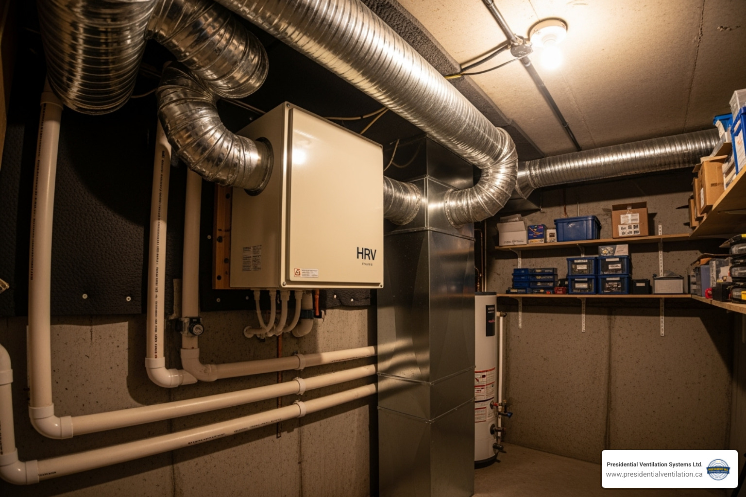 HRV unit in a basement or utility room - HRV installation Halifax