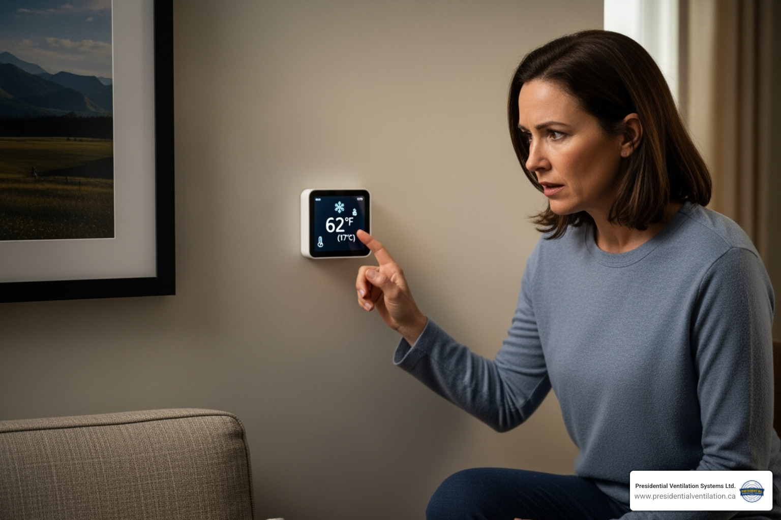 Homeowner looking concerned at their thermostat - Daikin service technicians