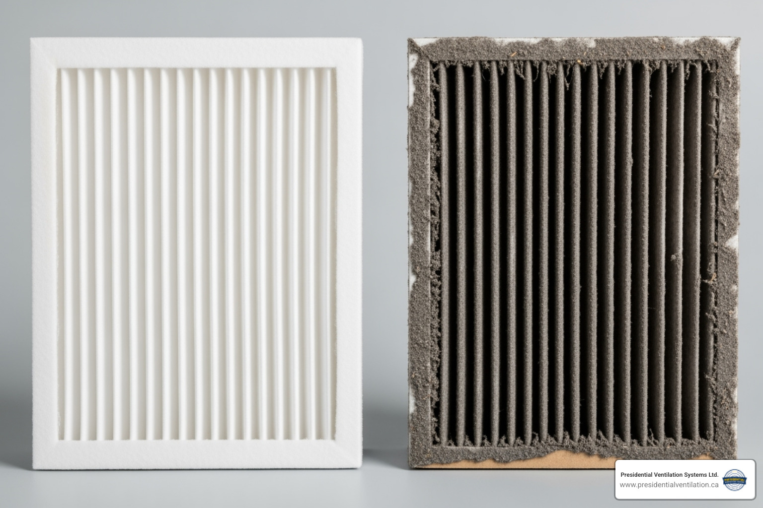 clean vs. dirty commercial air filter - commercial HVAC tune-up