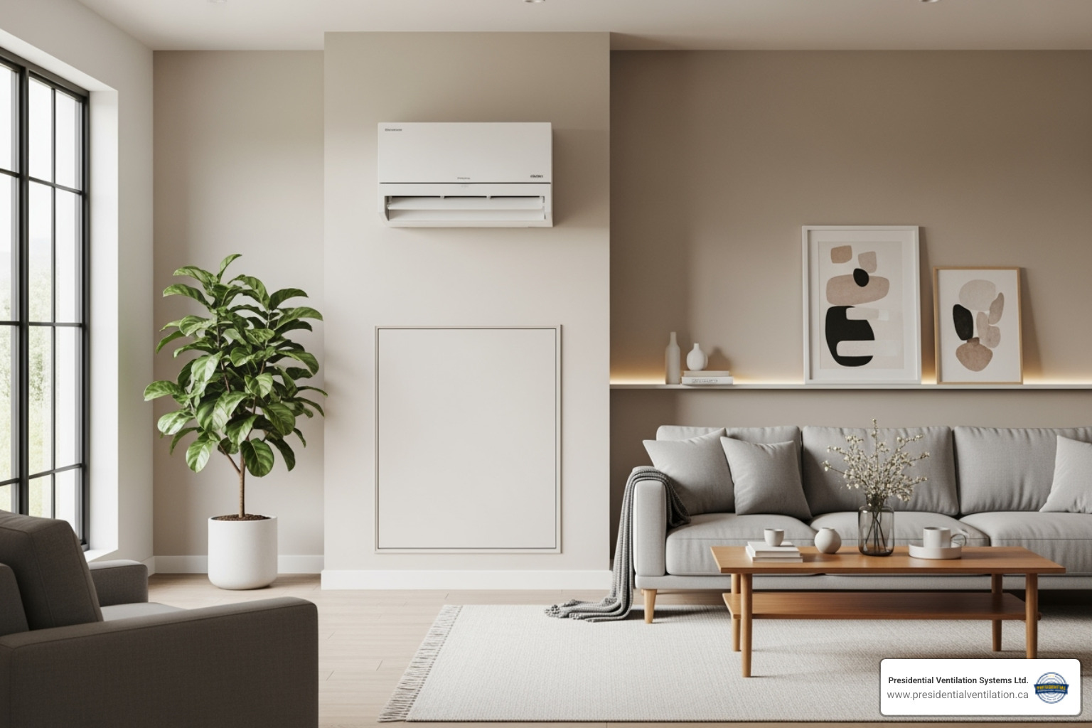 ductless mini-split unit mounted on an interior wall - energy efficient HVAC system