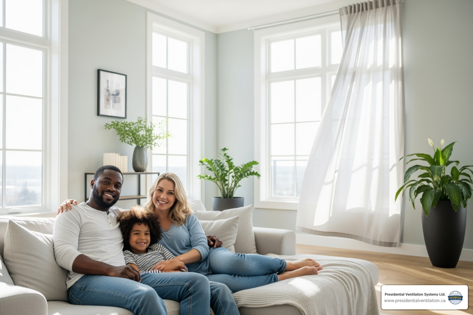 Image of a family breathing easily in a bright, clean home - energy recovery ventilation halifax ns