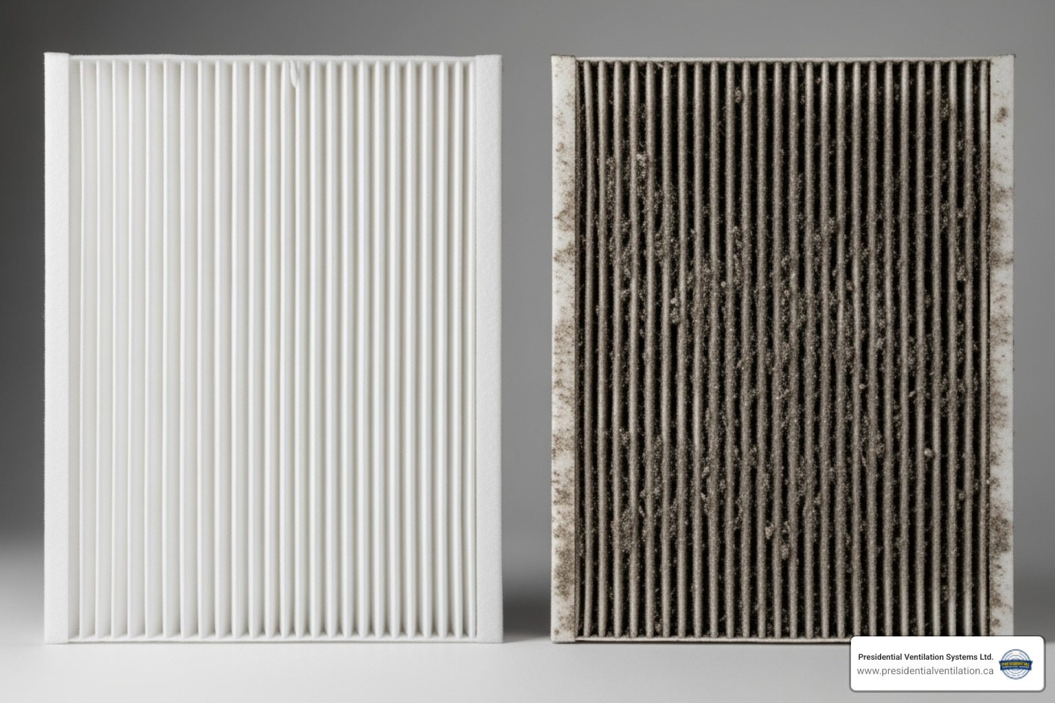comparing a clean air filter to a dirty one - commercial ventilation maintenance halifax ns