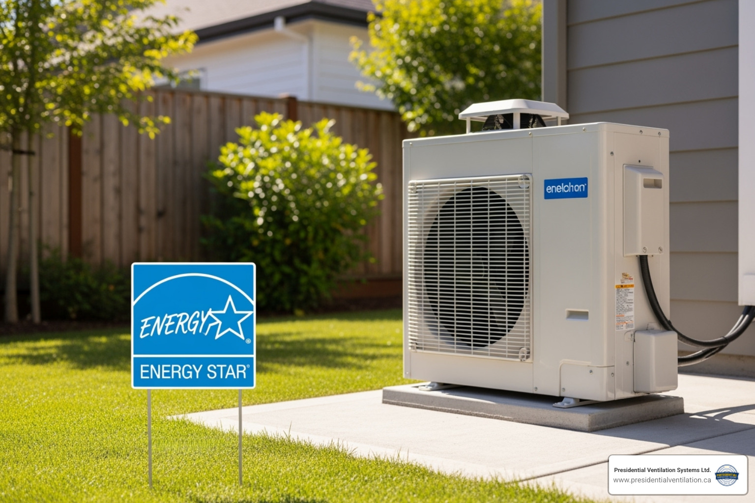 ENERGY STAR logo next to a modern heat pump - hvac installation halifax ns